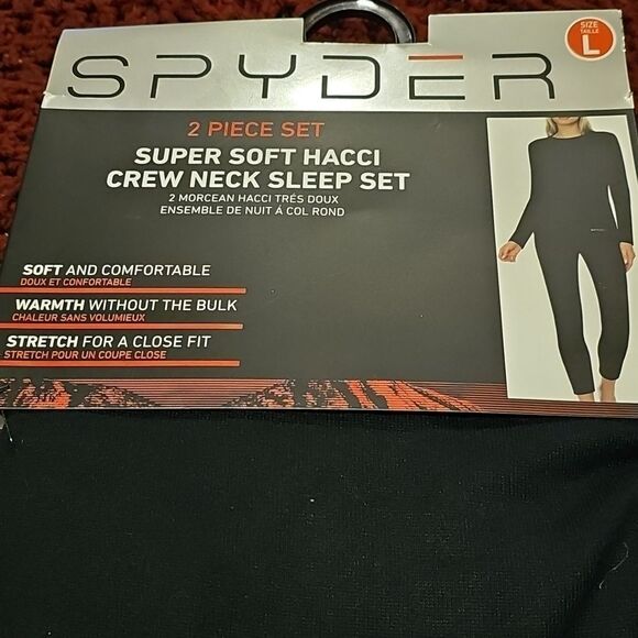 NEW Ladies 2 Piece Spyder Super Soft Hacci Black Crew Neck Sleep Set. Size Large - Picture 2 of 3